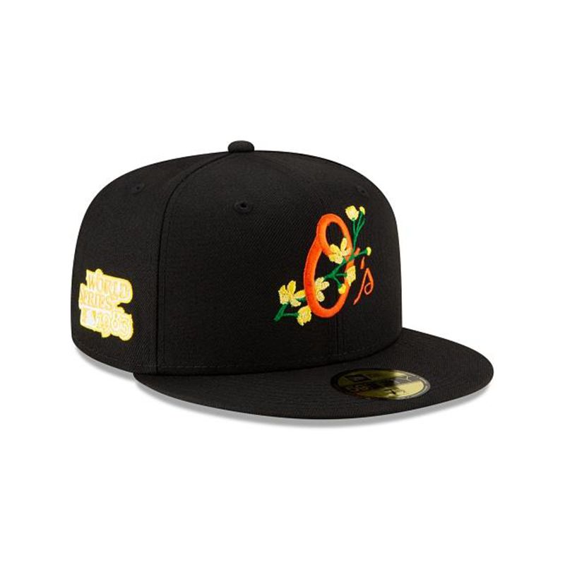 MLB Baltimore Orioles Side Patch Bloom 59Fifty Fitted (WNB7950) - Black New Era Caps